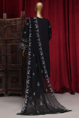 Bin Saeed Stitched 3 Piece Luxury Plain Emb Cotton Vol-03 Collection-LF-1796-Black