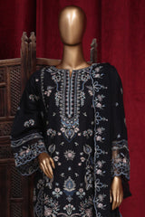 Bin Saeed Stitched 3 Piece Luxury Plain Emb Cotton Vol-03 Collection-LF-1796-Black