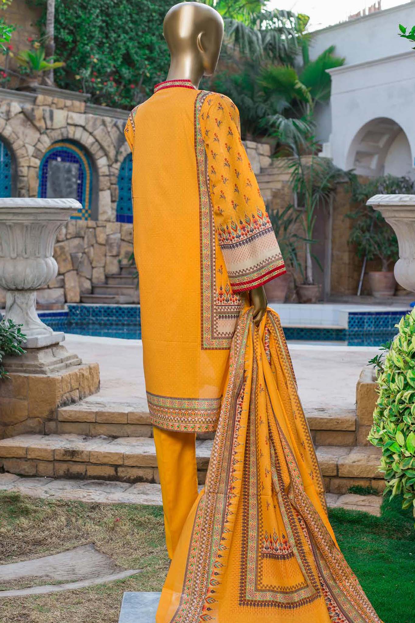 Bin Saeed Stitched 3 Piece Printed Lawn Collection'2022-F-0012-Yellow