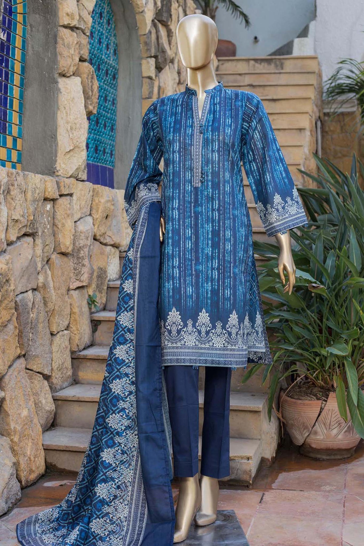 Bin Saeed Stitched 3 Piece Printed Lawn Collection'2022-F-0023-Blue