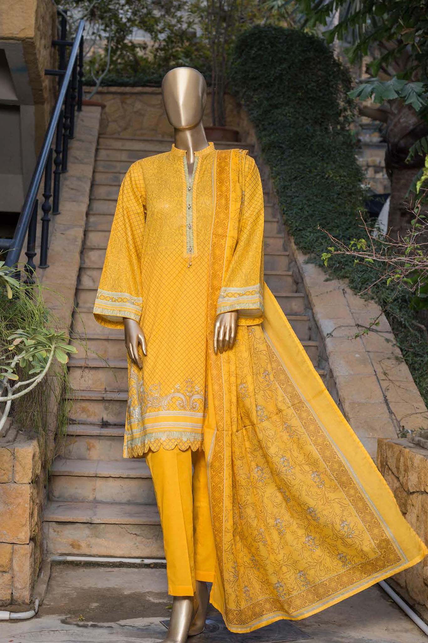 Bin Saeed Stitched 3 Piece Printed Lawn Collection'2022-F-0027-Yellow