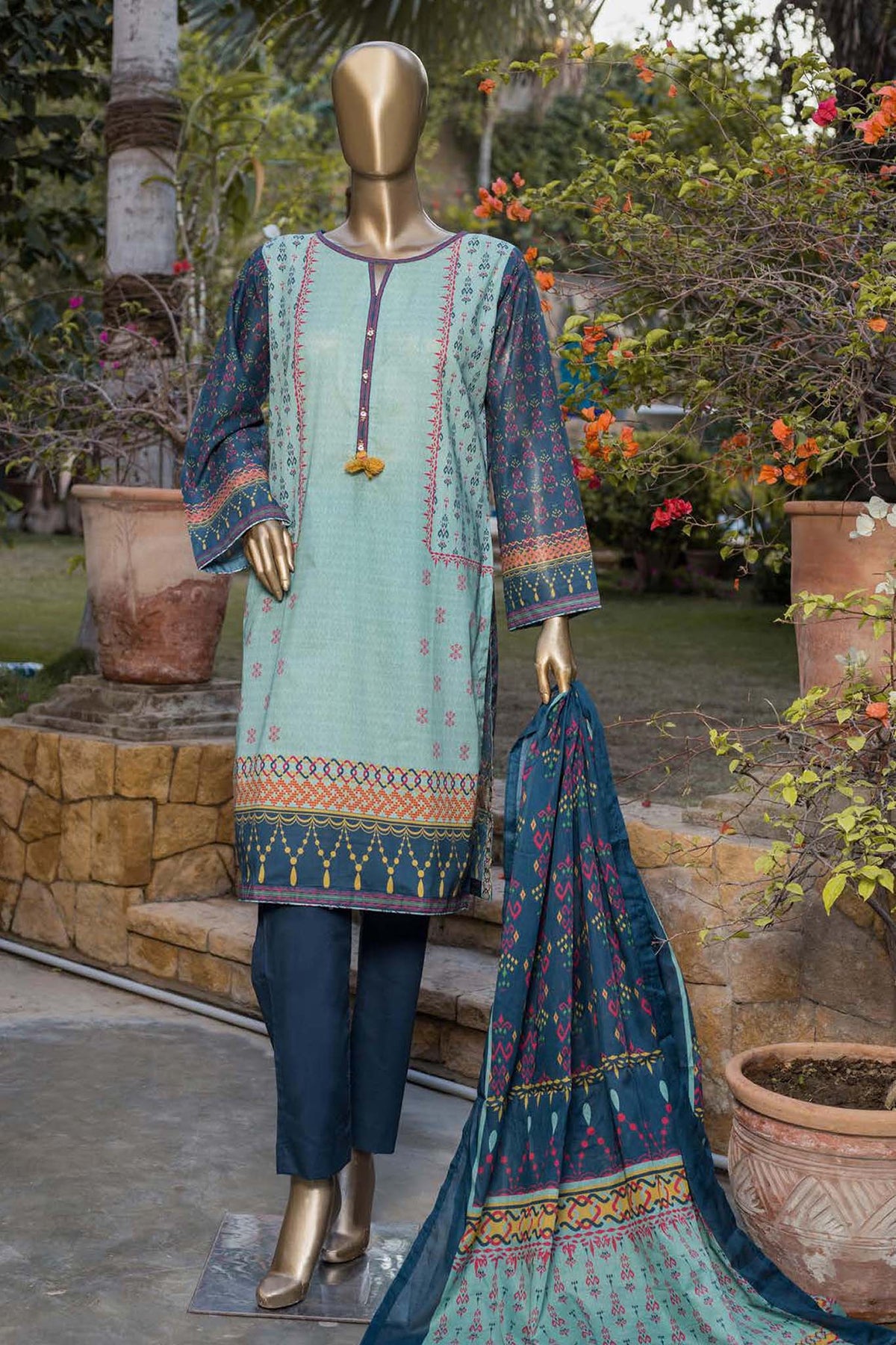 Bin Saeed Stitched 3 Piece Printed Lawn Collection'2022-F-0030-L.Green