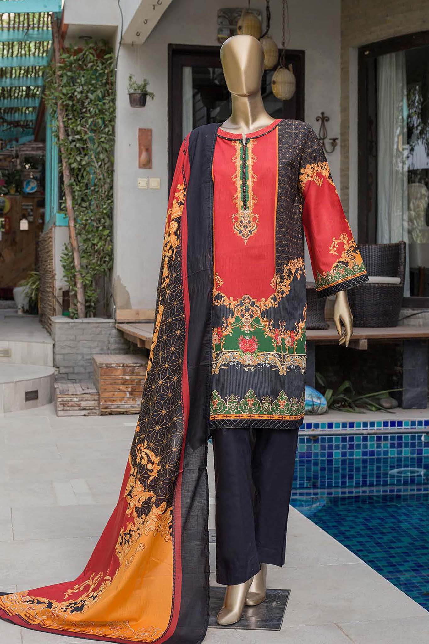 Bin Saeed Stitched 3 Piece Printed Lawn Collection'2022-F-0037-Maroon