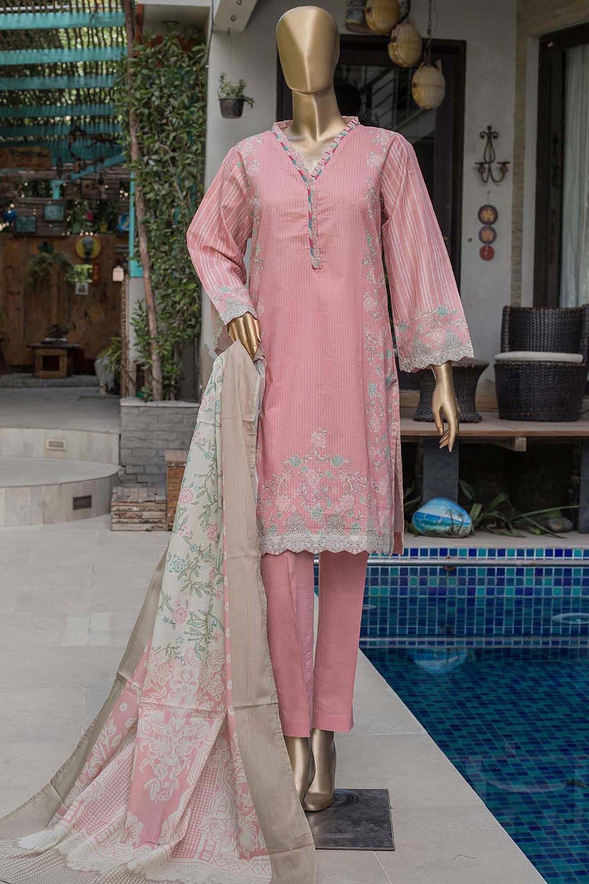 Bin Saeed Stitched 3 Piece Printed Lawn Collection'2022-F-0041-Pink