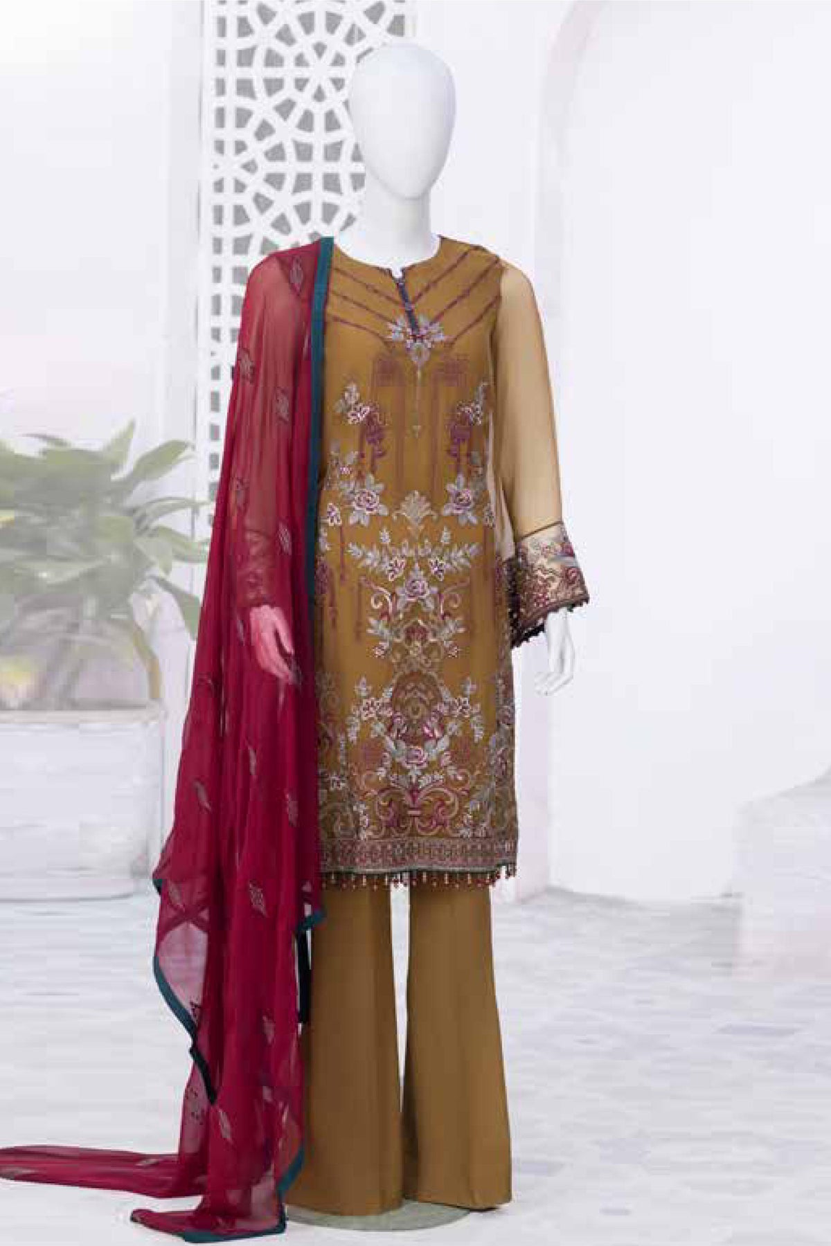 Nafeesah by Flossie Unstitched 3 Piece Chiffon Vol-08 Collection'2023-01-Raw Sienna