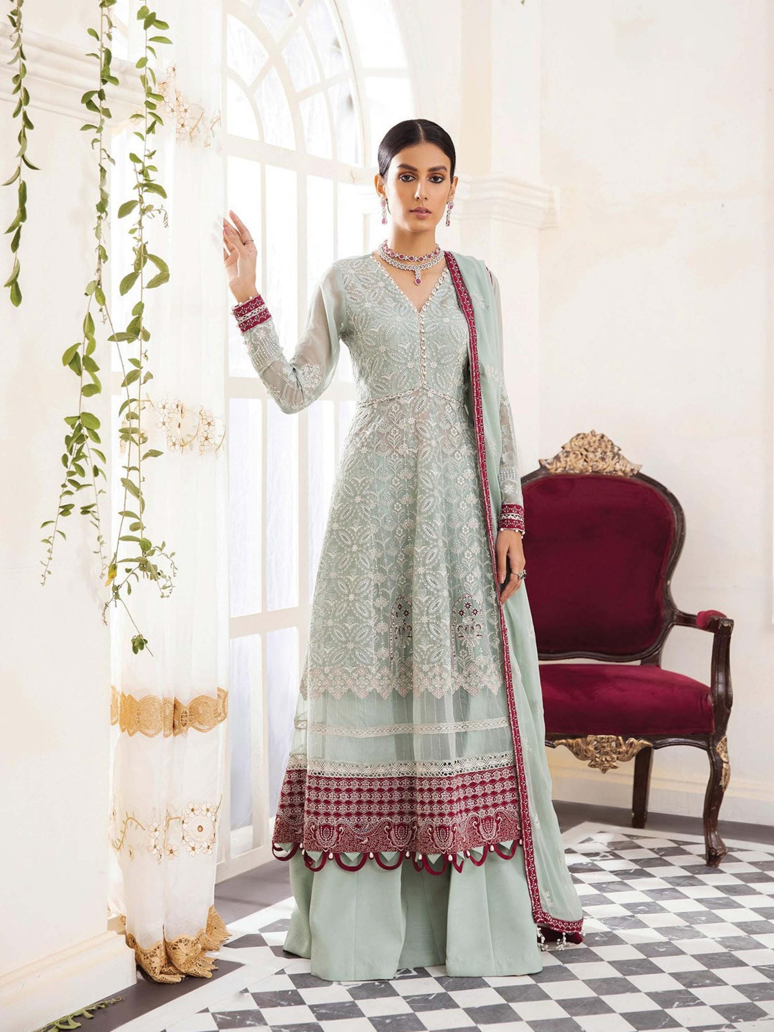 Pareesia by Xenia Unstitched 3 Piece Chiffon Collection'2022-01-Scarlet