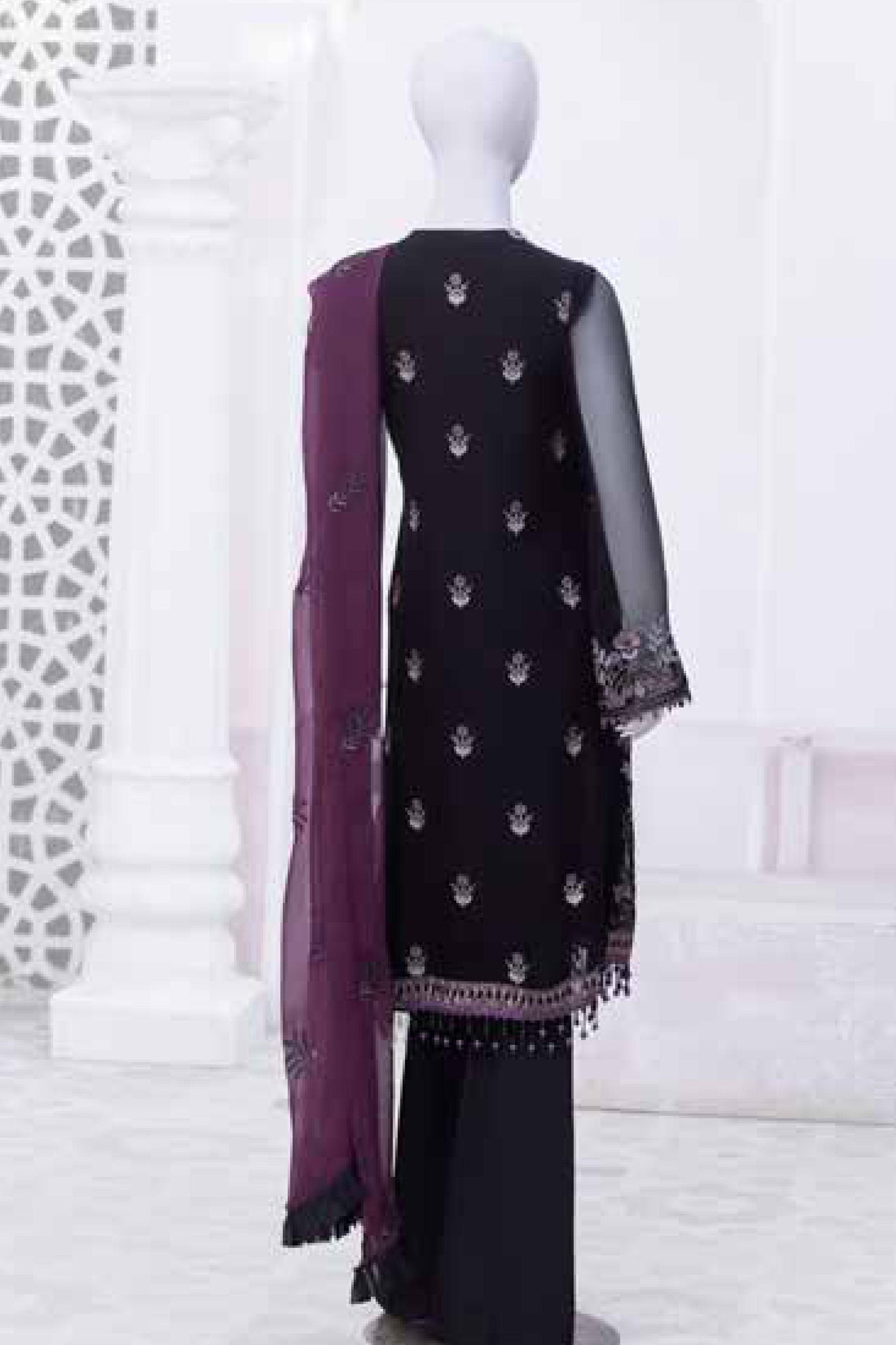 Nafeesah by Flossie Unstitched 3 Piece Chiffon Vol-08 Collection'2023-02-Black Coffee