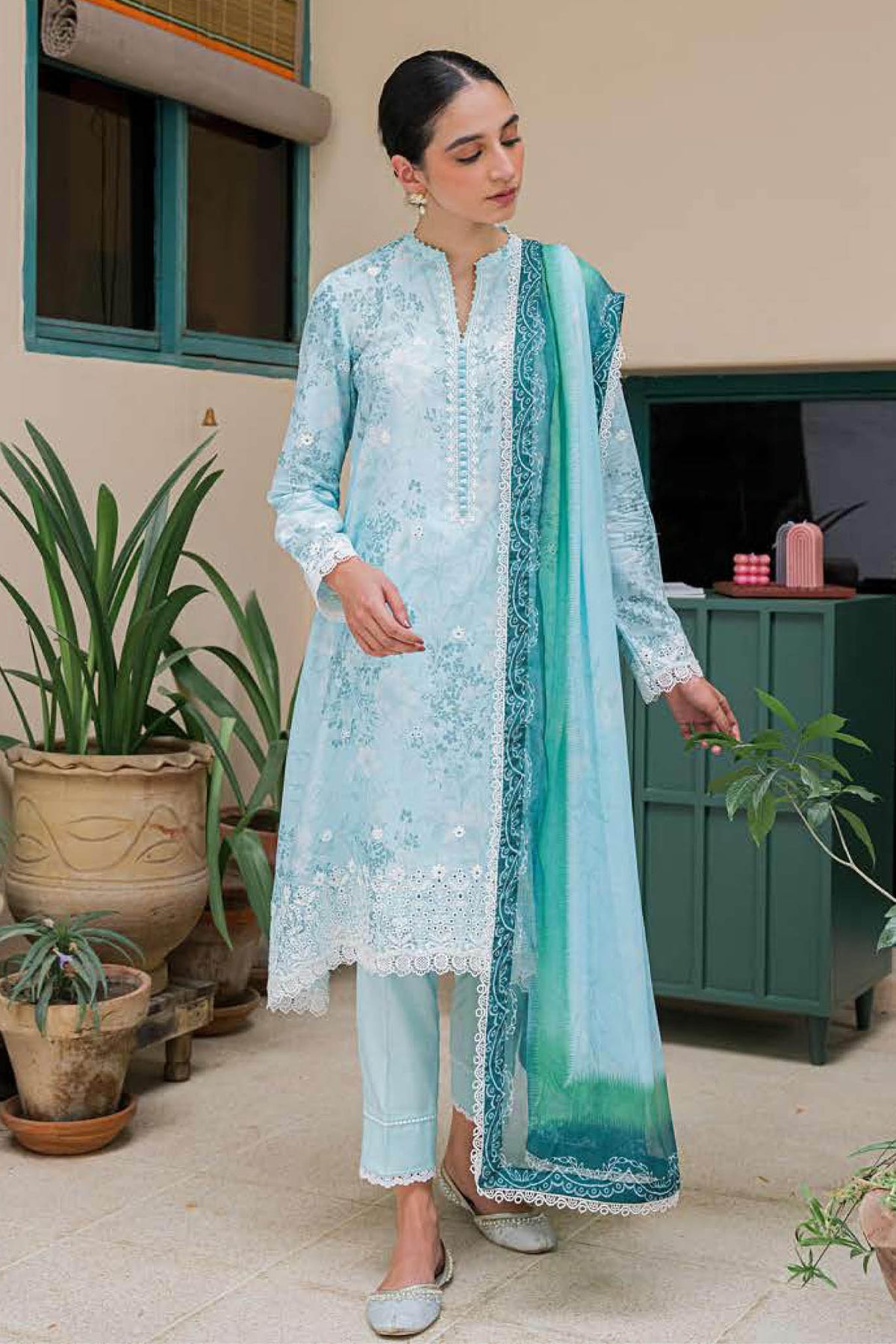 Seher By Cross Stitch Unstitched 3 Piece Cambric Collection'2022-02-Cyan Mist