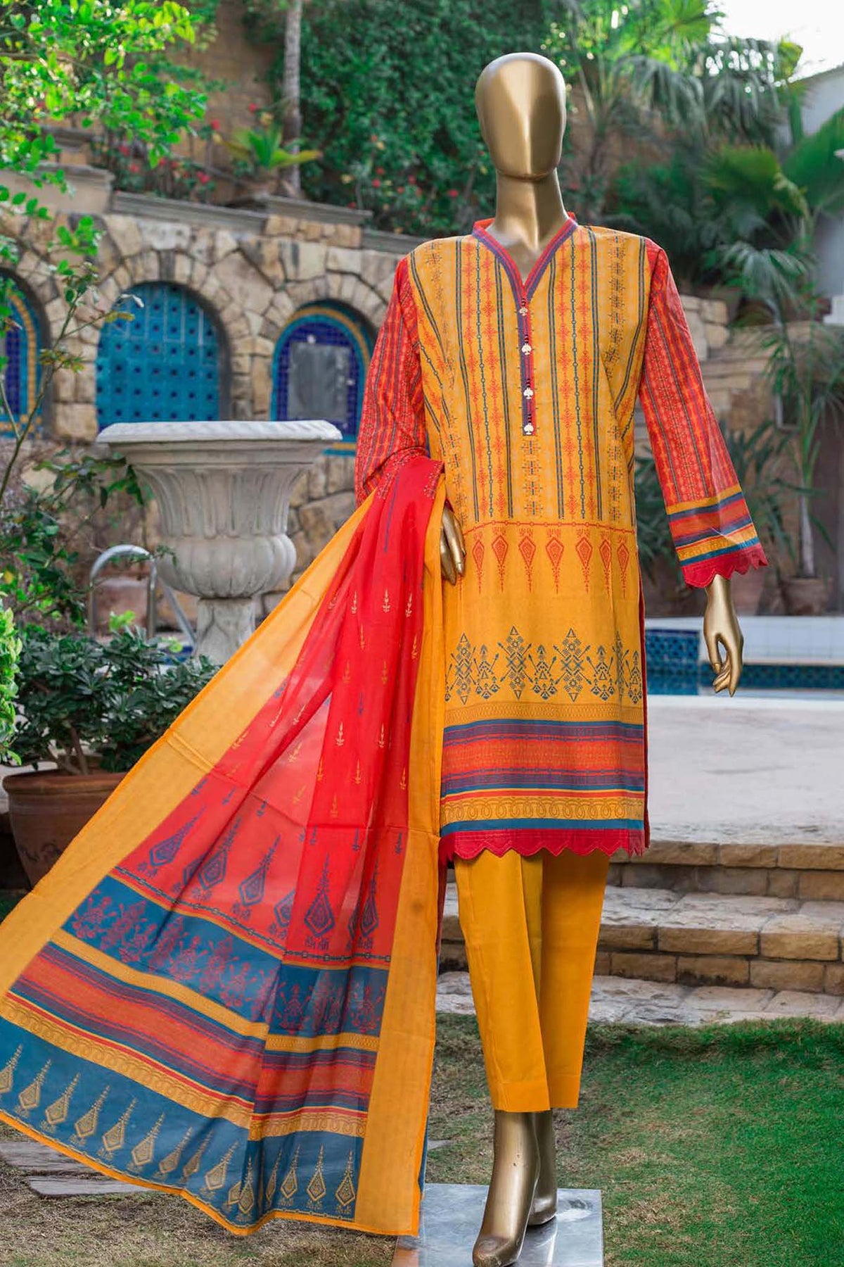 Bin Saeed Stitched 3 Piece Printed Lawn Collection'2022-F-0028-Yellow