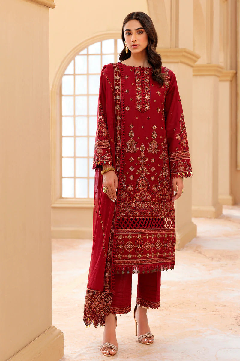 Farasha Unstitched 3 Piece Eid Festive Lawn Vol-01 Collection'2022-03-Red Hibiscus