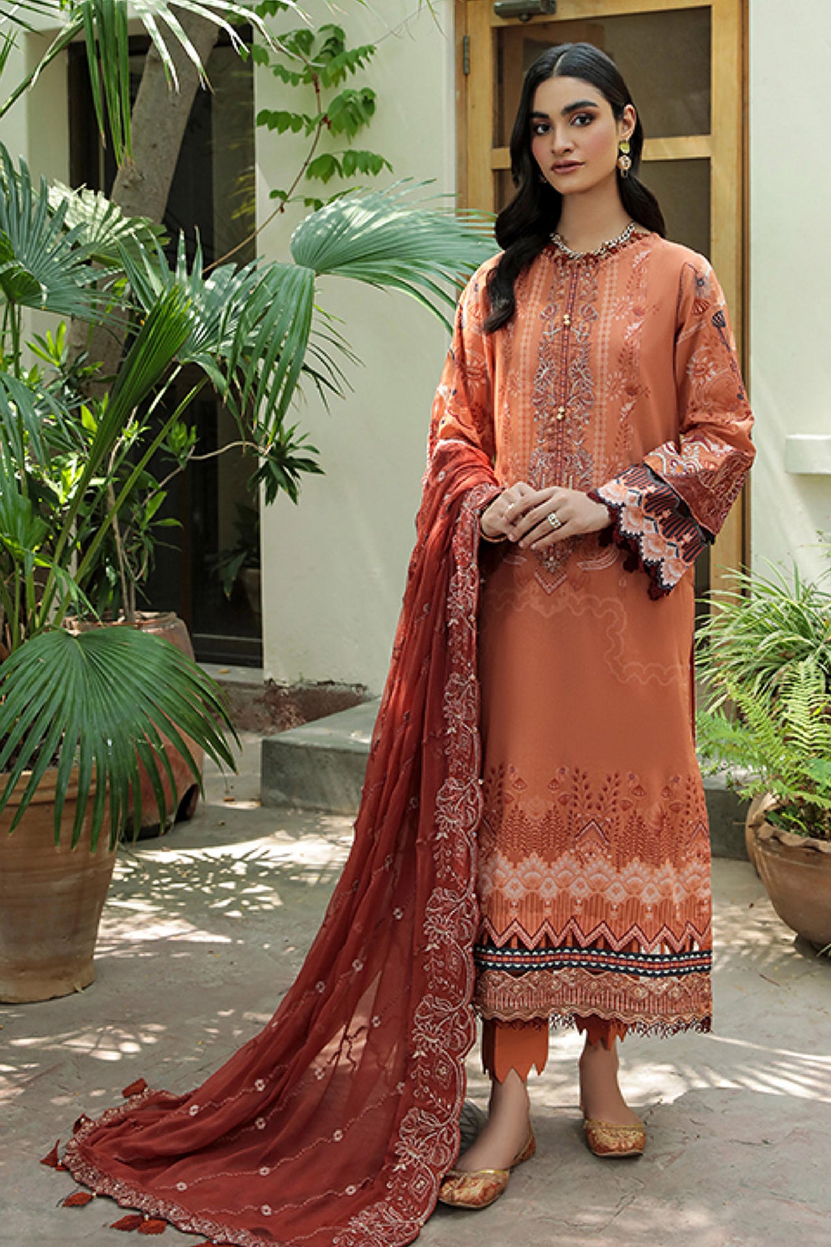 Farasha Unstitched 3 Piece Festive Lawn Vol-02 Collection'2022-03-Russet