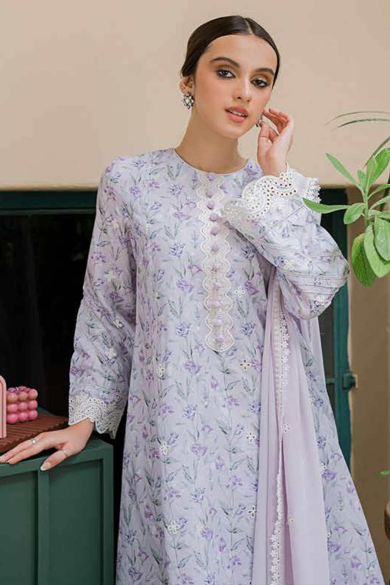 Seher By Cross Stitch Unstitched 3 Piece Cambric Collection'2022-03-Lavender Viola