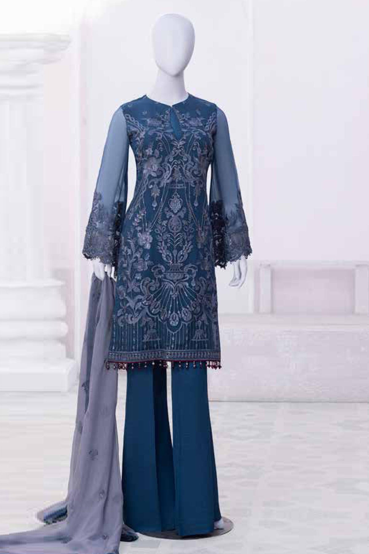 Nafeesah by Flossie Unstitched 3 Piece Chiffon Vol-08 Collection'2023-05-Blue Stone