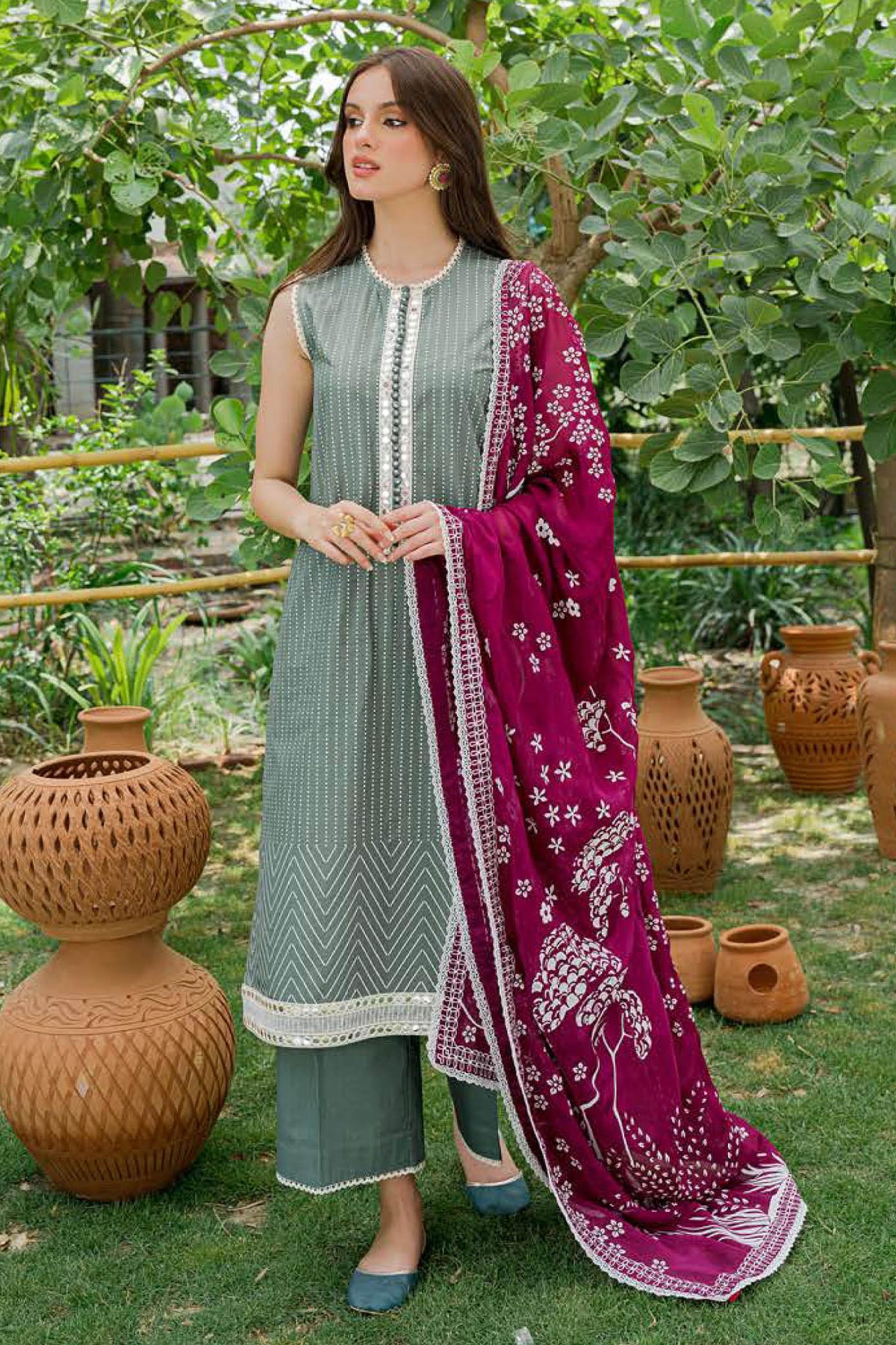 Seher By Cross Stitch Unstitched 3 Piece Cambric Collection'2022-05-Chromatic Green