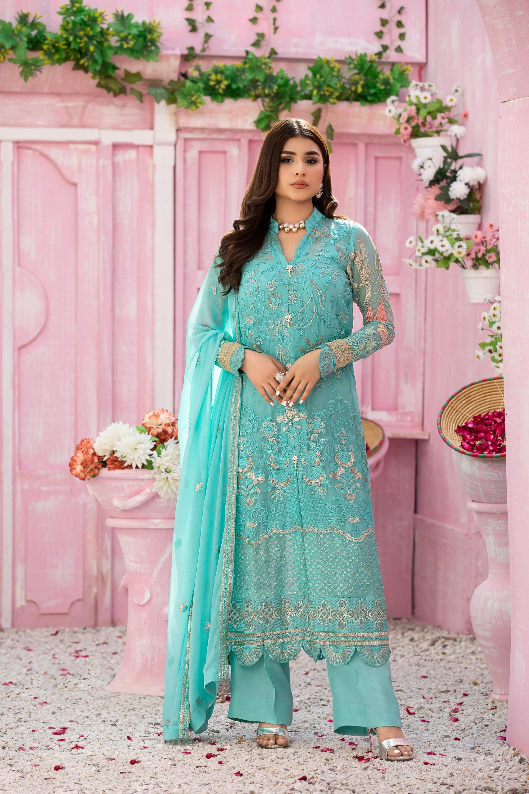Noori by Soghat Unstitched 3 Piece Luxury Chiffon Collection'2022-05 TURQUOISE