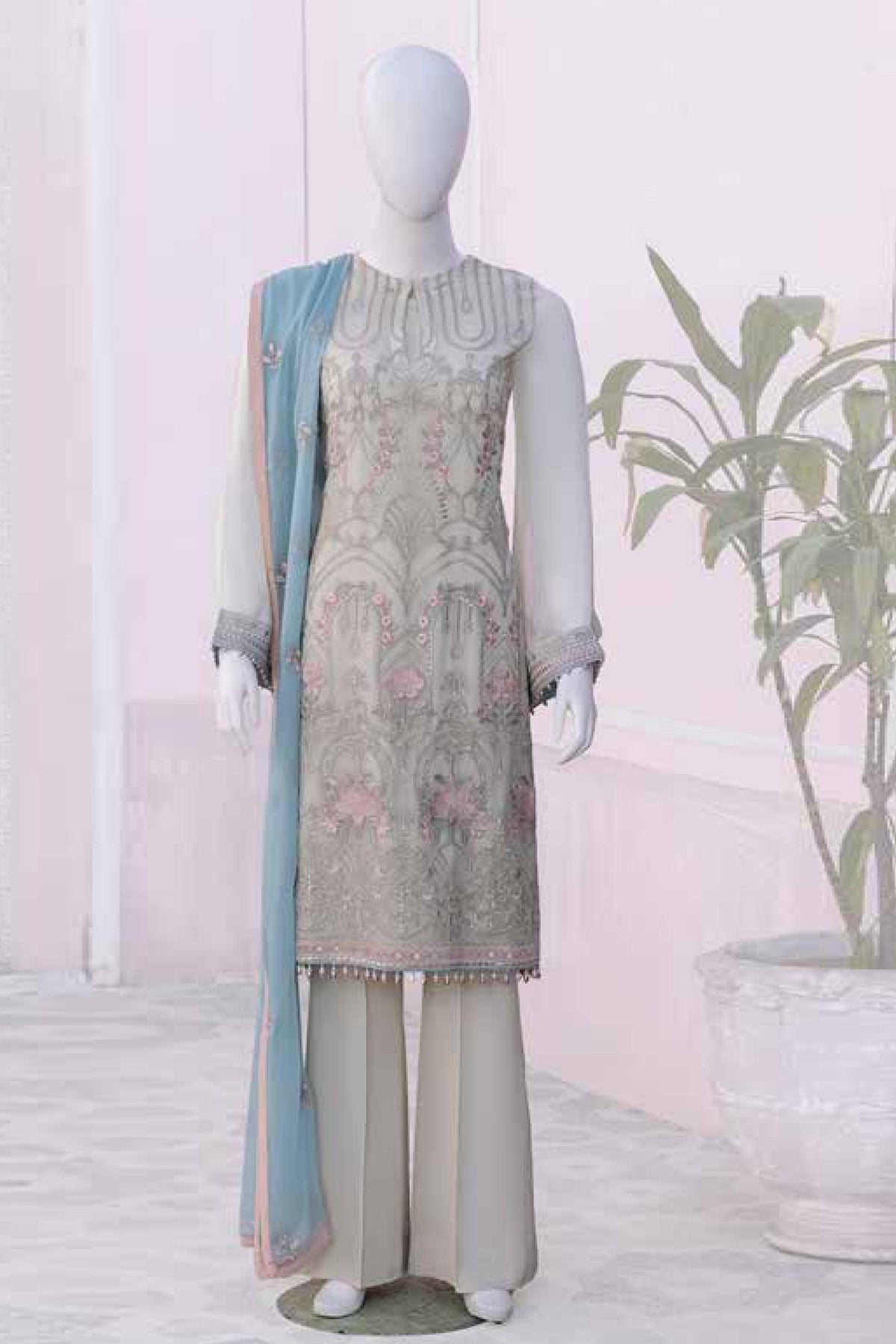 Nafeesah by Flossie Unstitched 3 Piece Chiffon Vol-08 Collection'2023-07-Pear Sorbet