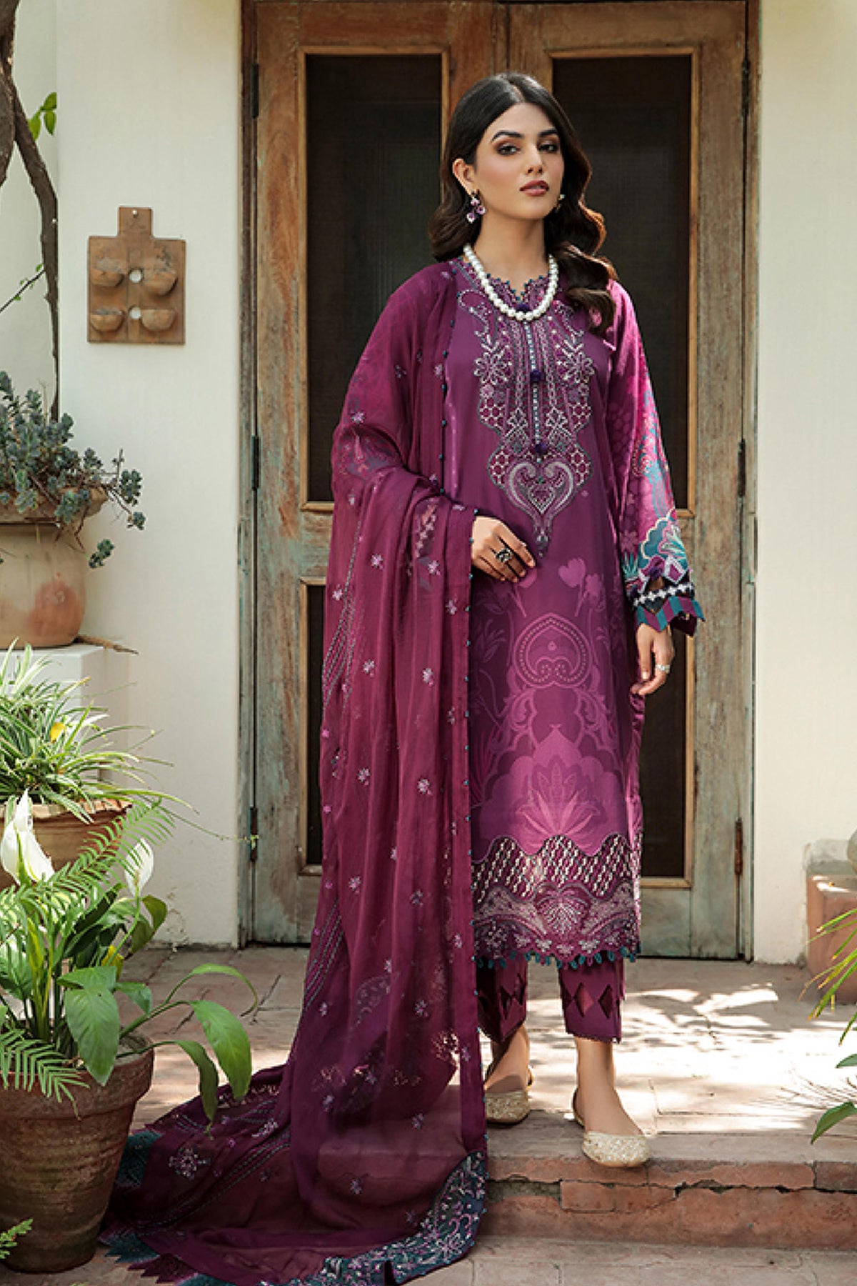 Farasha Unstitched 3 Piece Festive Lawn Vol-02 Collection'2022-07-Gleaming Berry