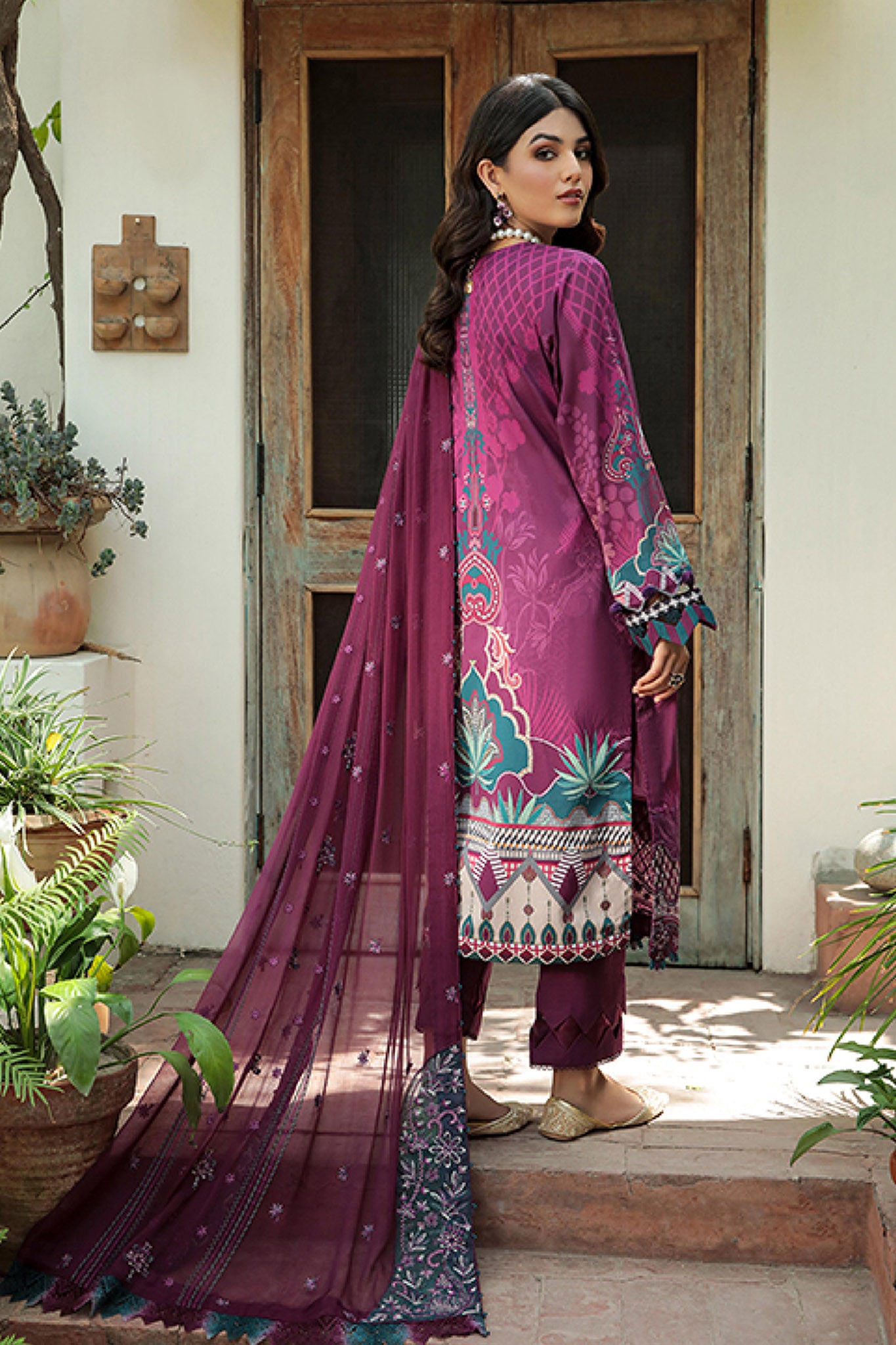 Farasha Unstitched 3 Piece Festive Lawn Vol-02 Collection'2022-07-Gleaming Berry