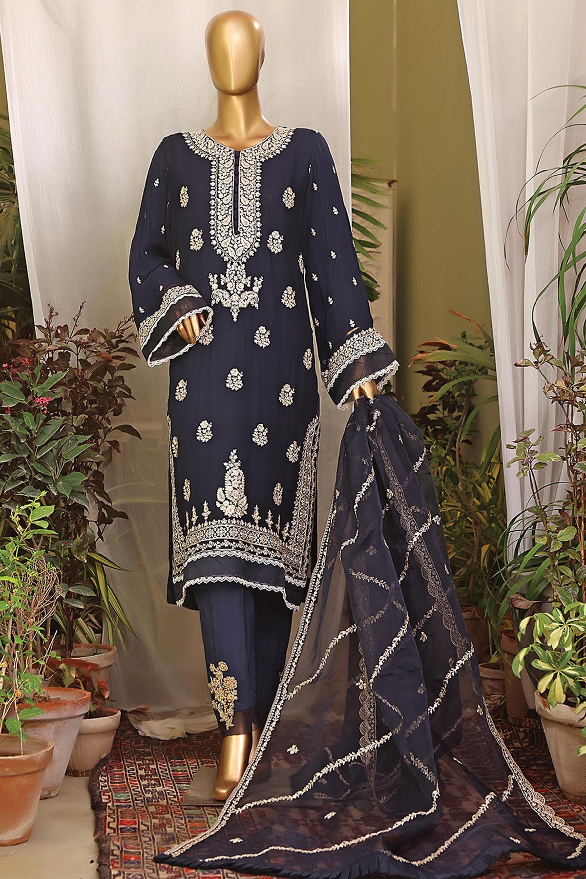 Bin Saeed Stitched 2 Piece Embroidered Chiffon Vol-07 Collection'2022-D-08-Blue