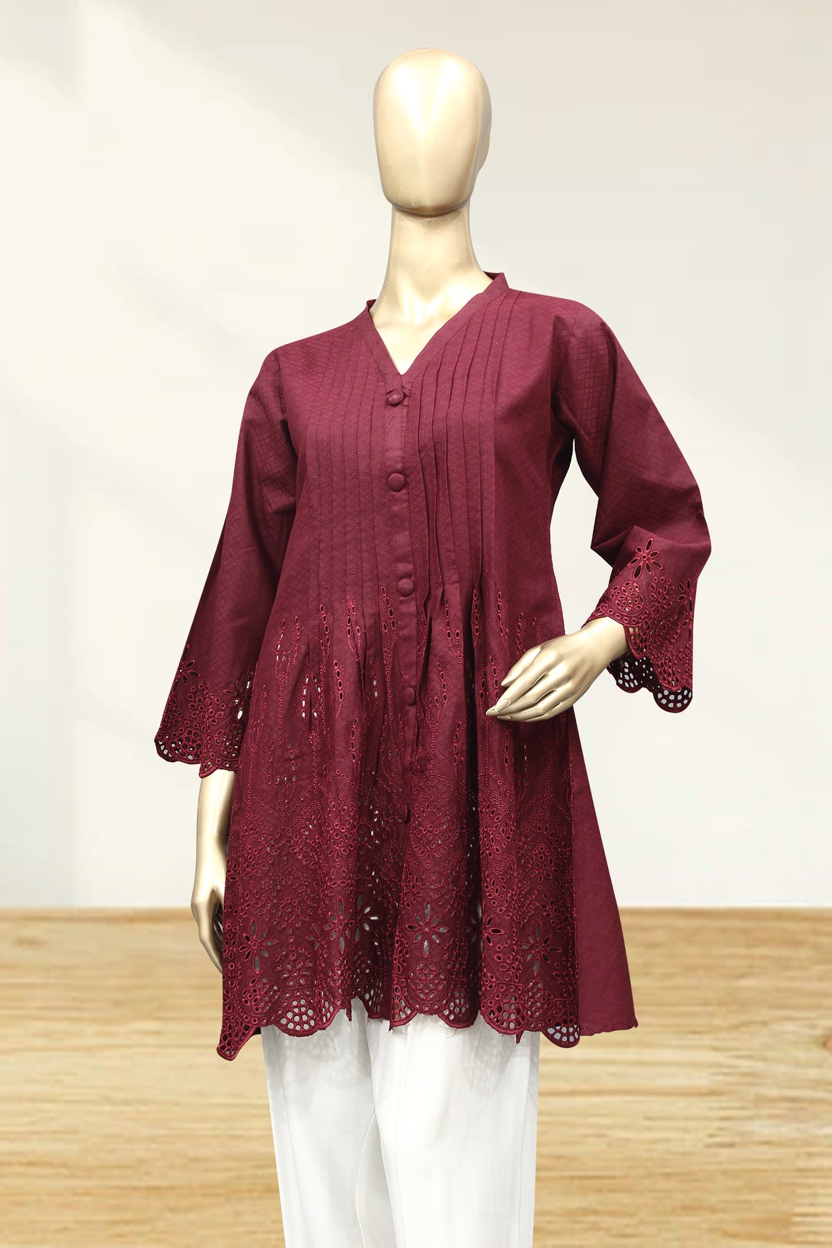 Shomi Stitched Chikankari Lawn Shirts Collection'2022-D-09-Maroon