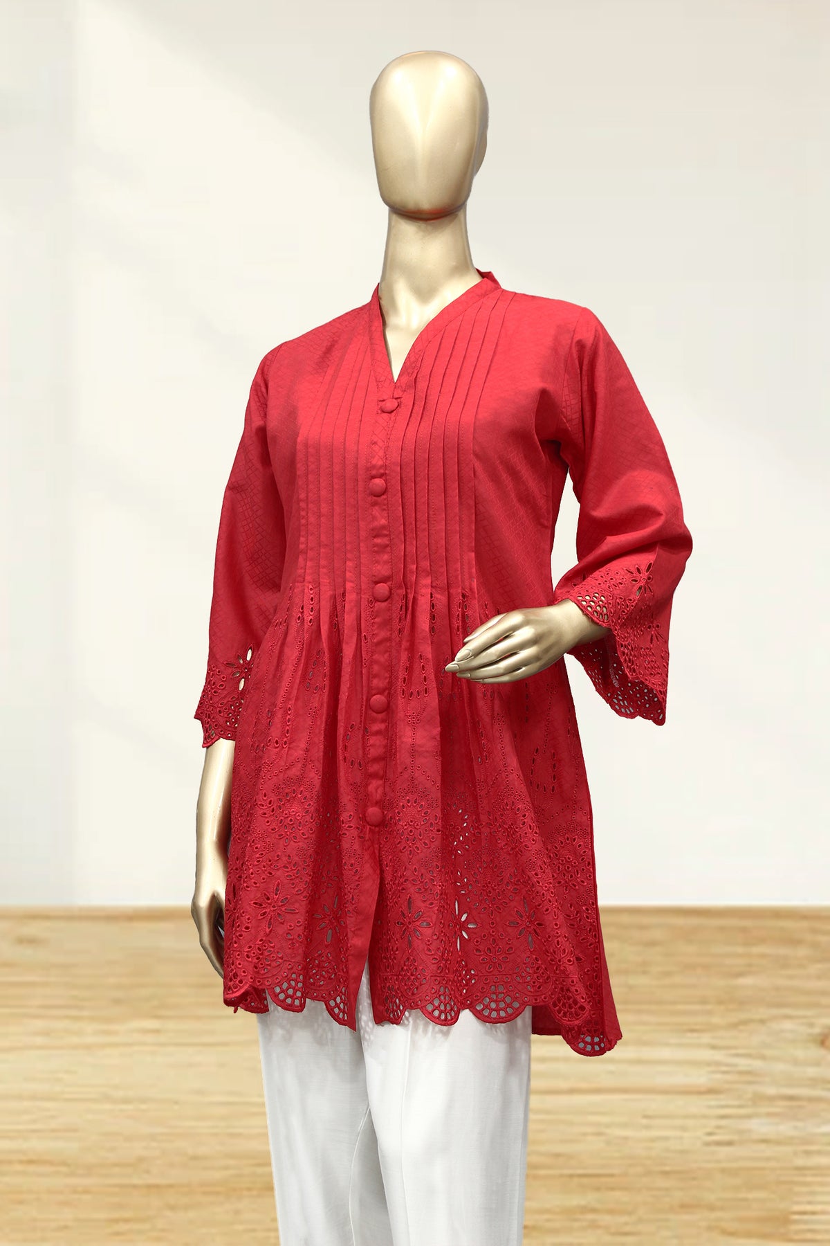 Shomi Stitched Chikankari Lawn Shirts Collection'2022-D-09-Red