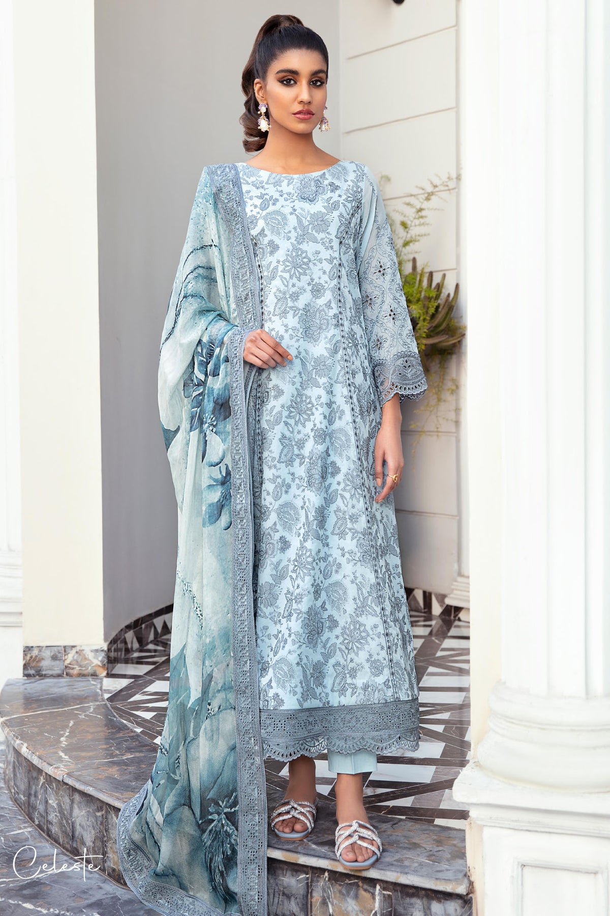 Iznik Unstitched 3 Piece Embroidered Swiss Voile Collection'2022-ISV-11-Celeste