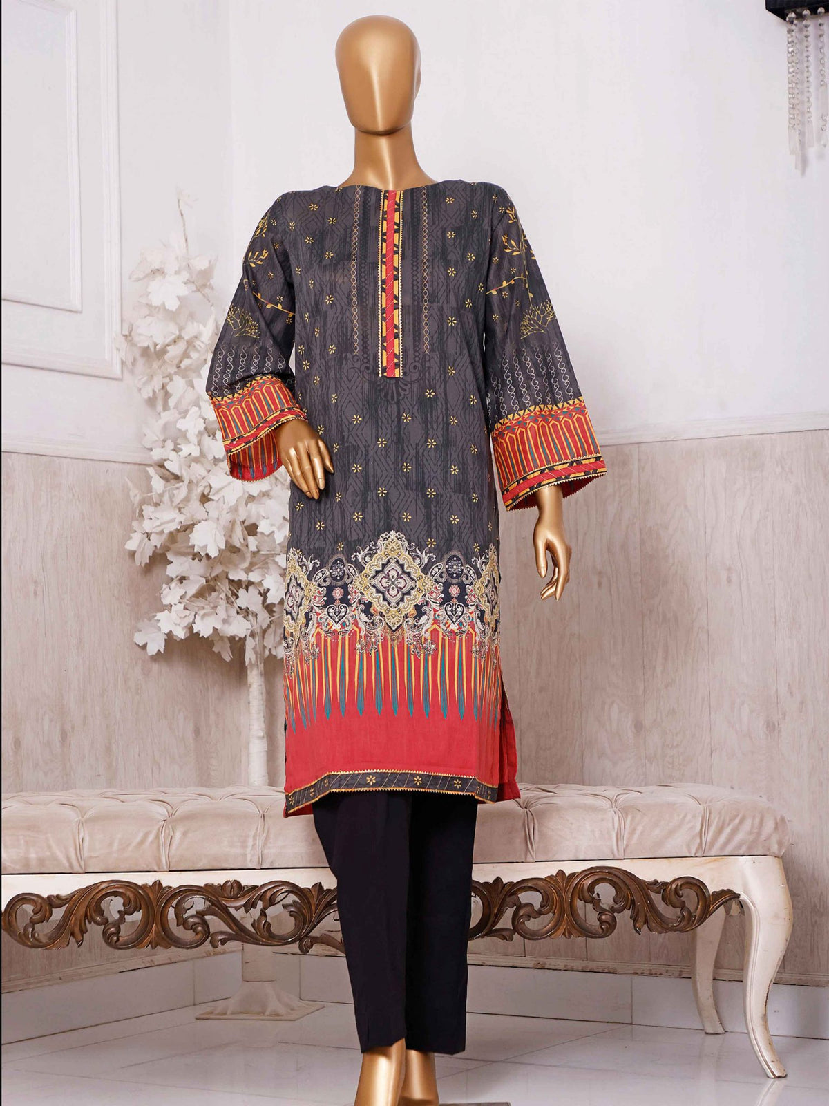 Bin Saeed Stitched Printed Lawn Kurti Collection’2021-K-152-Black