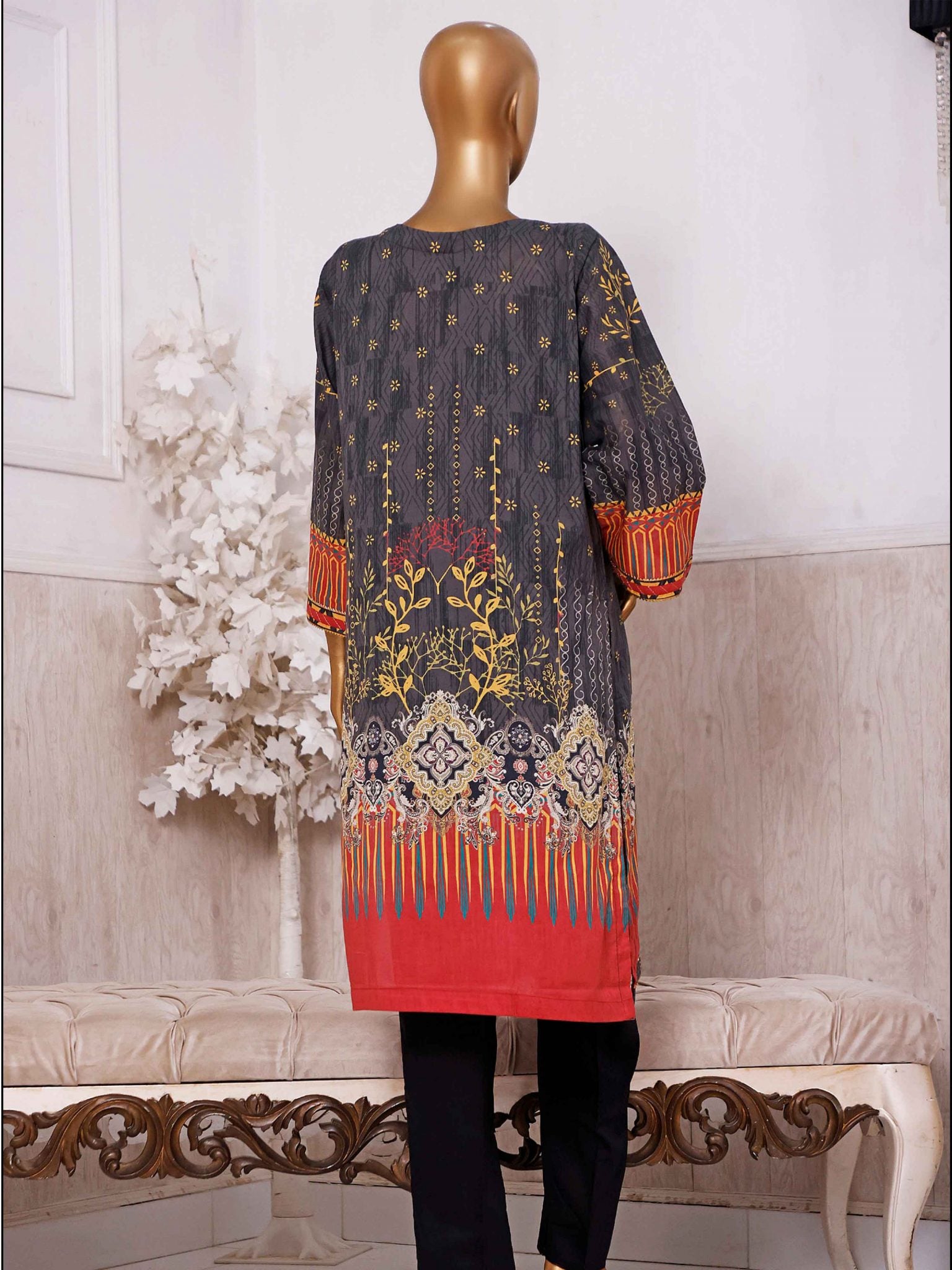 Bin Saeed Stitched Printed Lawn Kurti Collection’2021-K-152-Black