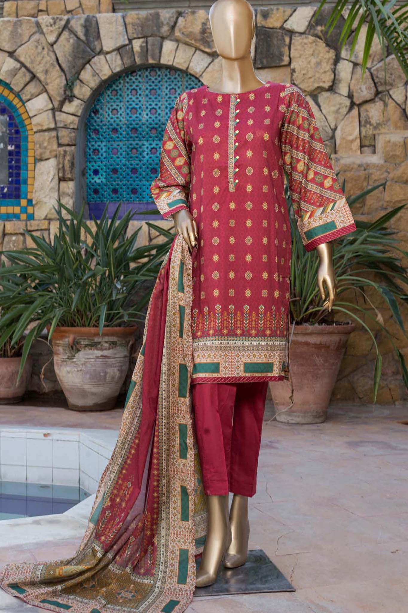 Bin Saeed Stitched 3 Piece Printed Lawn Collection'2022-F-1609-Maroon