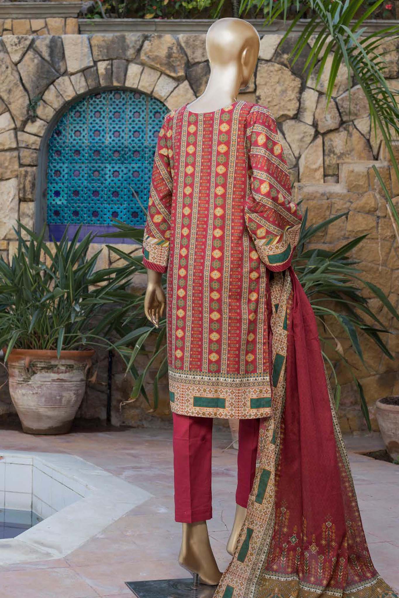 Bin Saeed Stitched 3 Piece Printed Lawn Collection'2022-F-1609-Maroon