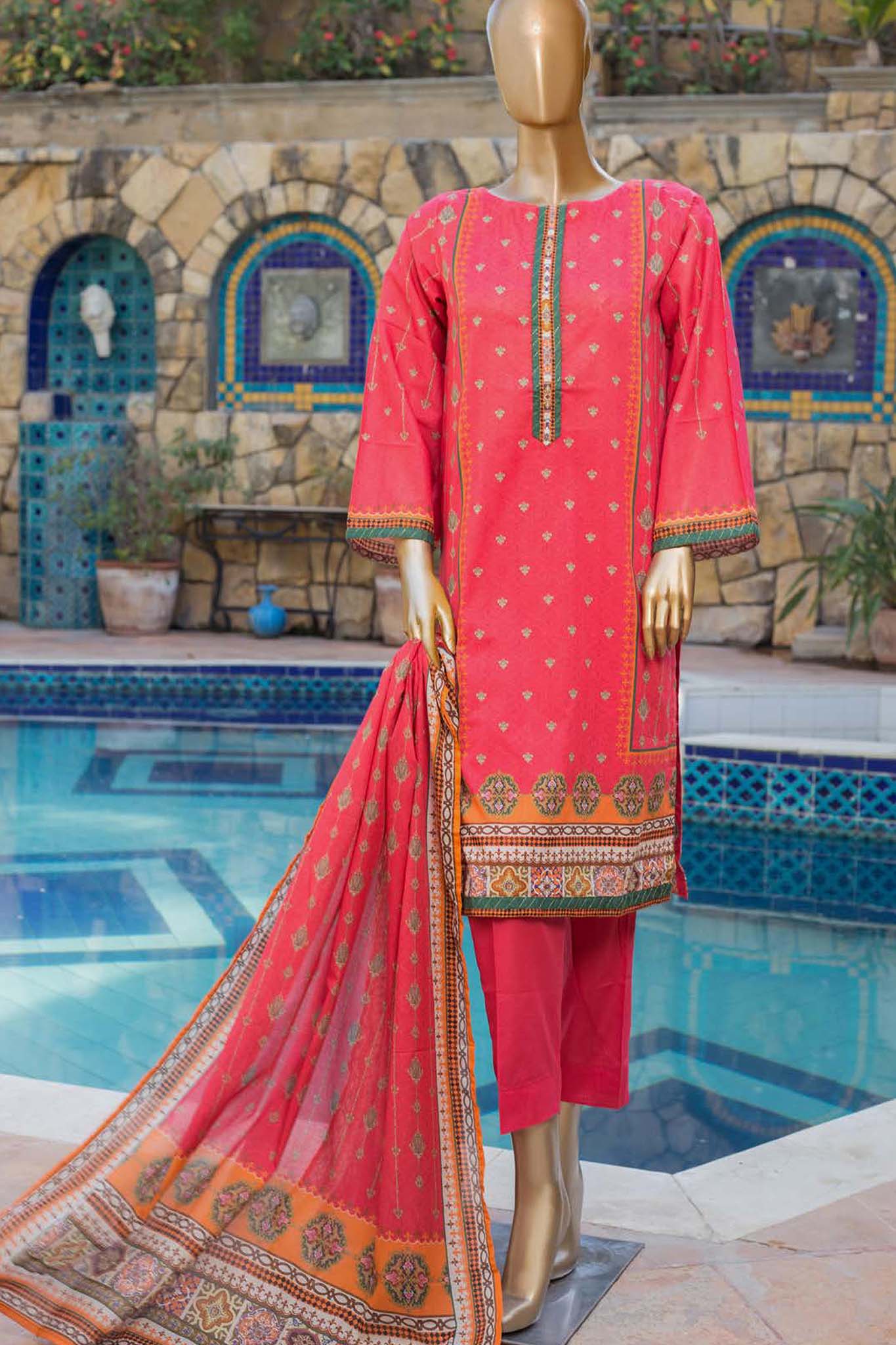 Bin Saeed Stitched 3 Piece Printed Lawn Collection'2022-F-1617-Pink
