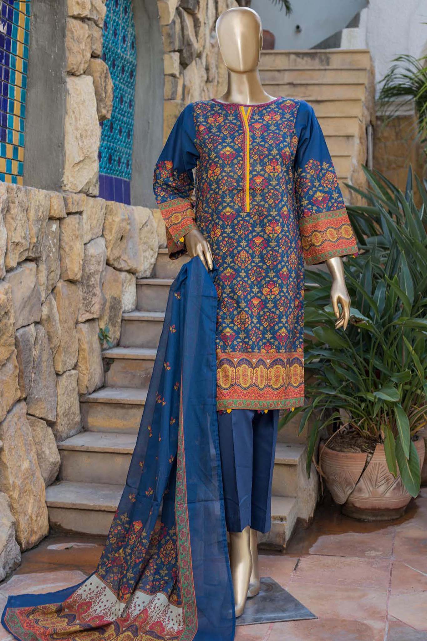 Bin Saeed Stitched 3 Piece Printed Lawn Collection'2022-F-1624-Blue