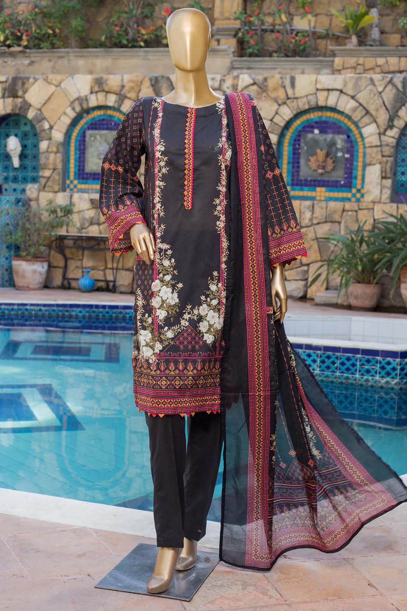Bin Saeed Stitched 3 Piece Printed Lawn Collection'2022-F-1631-Black