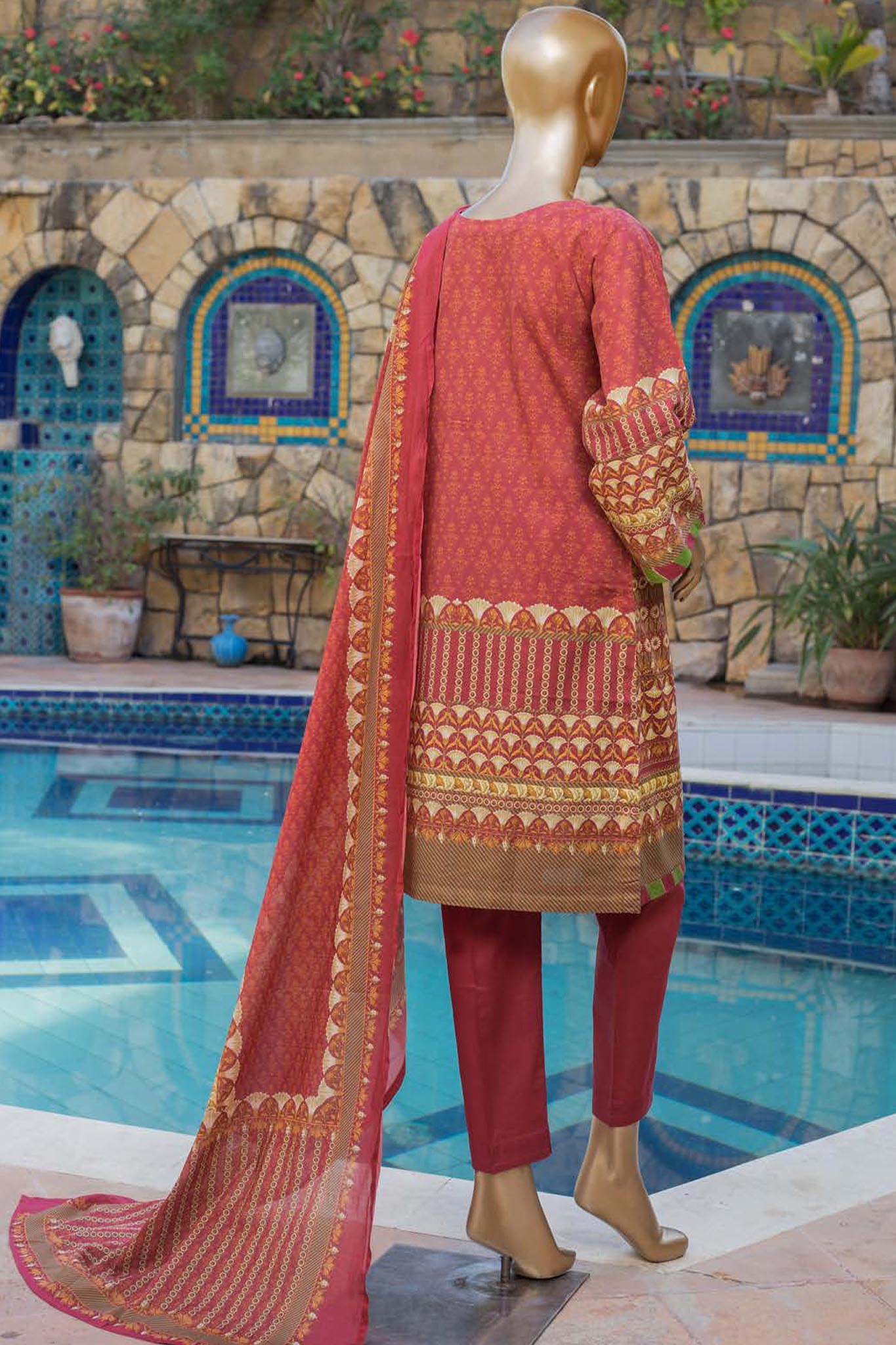 Bin Saeed Stitched 3 Piece Printed Lawn Collection'2022-F-1638-Maroon