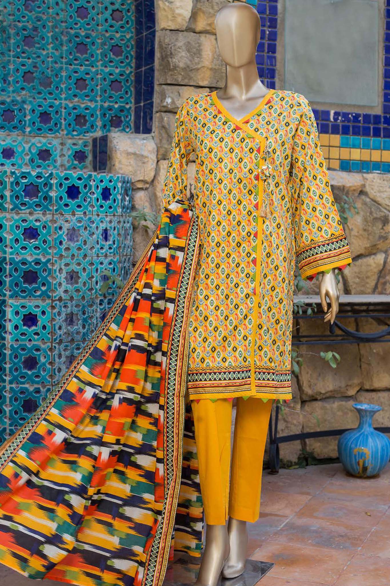 Bin Saeed Stitched 3 Piece Printed Lawn Collection'2022-F-1801-Yellow