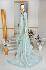 Hz Stitched 3 Piece Embroidered Organza Formal Collection'2023-HZK-24-Sky Blue