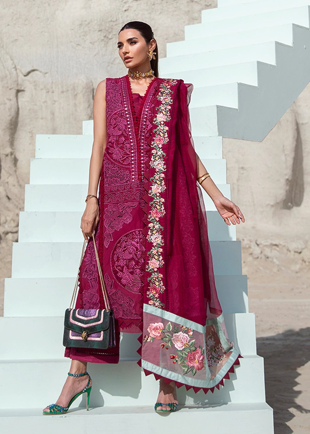 Crimson Unstitched 3 Piece Luxury Lawn Collection'2022-03-B-Mahogany