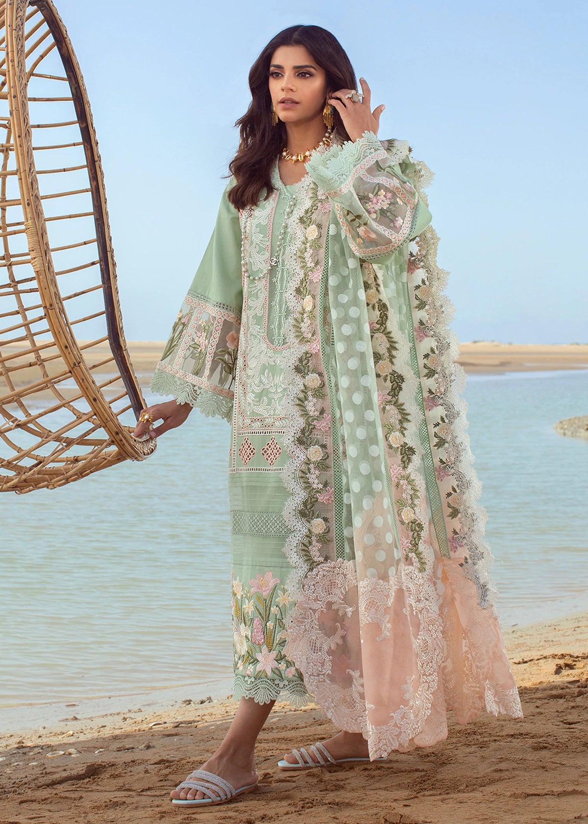 Crimson Unstitched 3 Piece Luxury Lawn Collection'2022-05-B-Seafoam