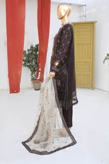Hz Stitched 3 Piece Embroidered Organza Formal Collection'2023-HZK-63-Brown