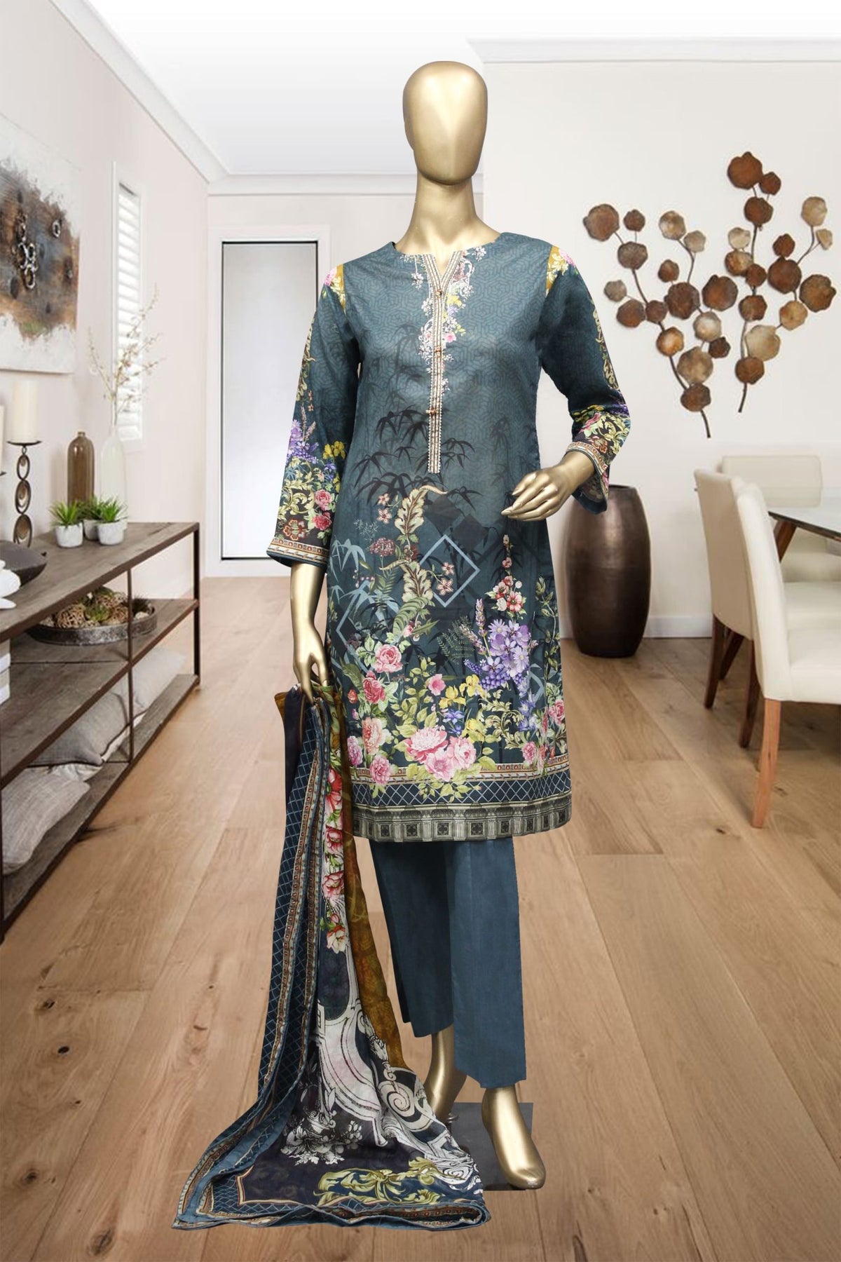 Shomi 3 piece Stitched Digital Printed Lawn Collection’2021-A-03-Green