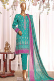 Hz Asasa Stitched 3 Piece Digital Printed Embroidered Collection'2022-AE-0412