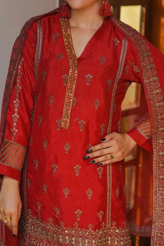 Aainahh by Amna Khadija Stitched 3 Piece Emb Eid Lawn Collection'2022-AF-24-Maroon