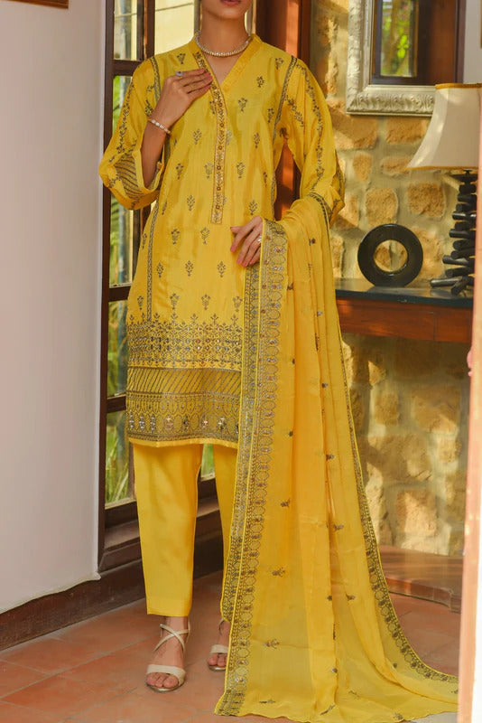 Aainahh by Amna Khadija Stitched 3 Piece Emb Eid Lawn Collection'2022-AF-25-Yellow