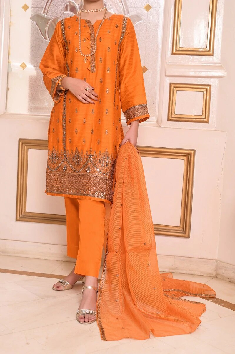 Aainahh by Amna Khadija Stitched 3 Piece Lawn Vol-18 Collection'2022-CT-114-Orange