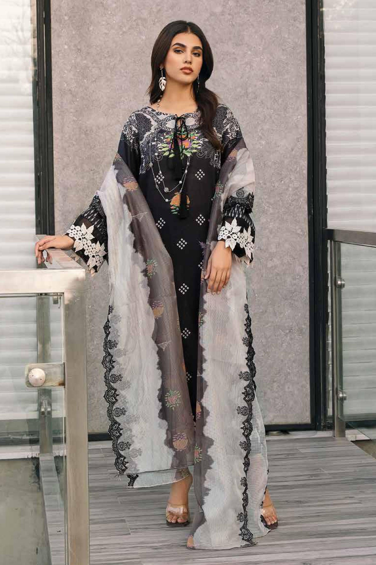 Charizma Unstitched 3 Piece Embroidered Lawn Collection'2023-AG-08