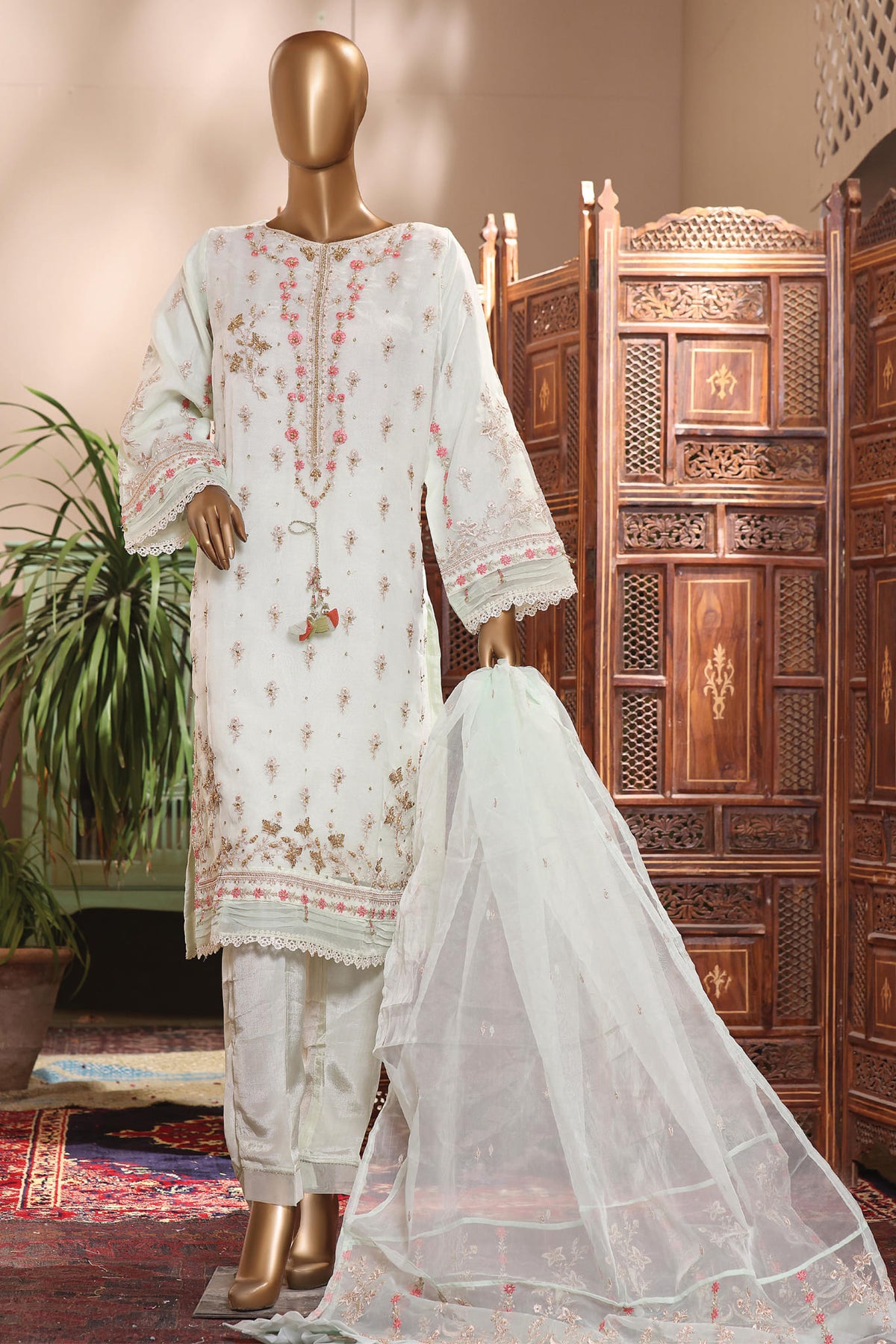 Bin Saeed Stitched 2 Piece Embroidered Organza Festive Collection'2022-AMD-17-Mint