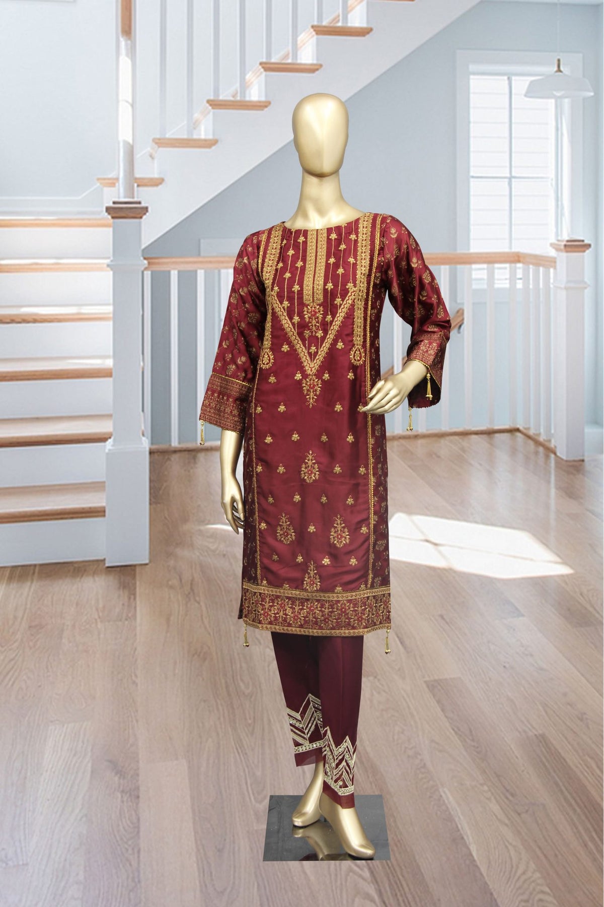 Bin Saeed Embroidered Tunic Silk Stitched Kurti Collection’2021-AMS-5018-Maroon