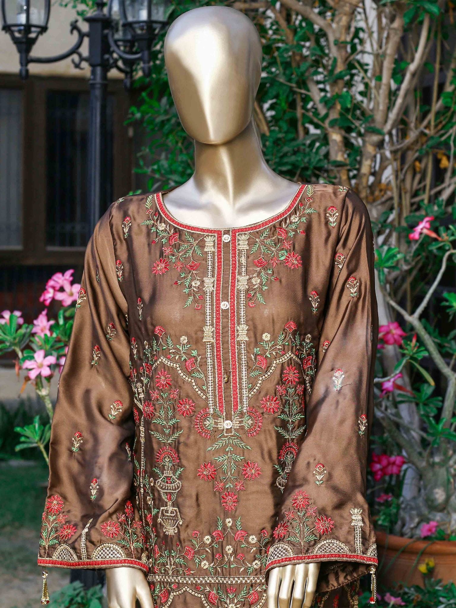 Bin Saeed Embroidered Tunic Silk Stitched Kurti Vol-17 Collection’2021-AQS-1019-Brown