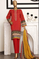 Bin Saeed Stitched 3 Piece Printed Cotton Collection'2022-CF-0005-Red
