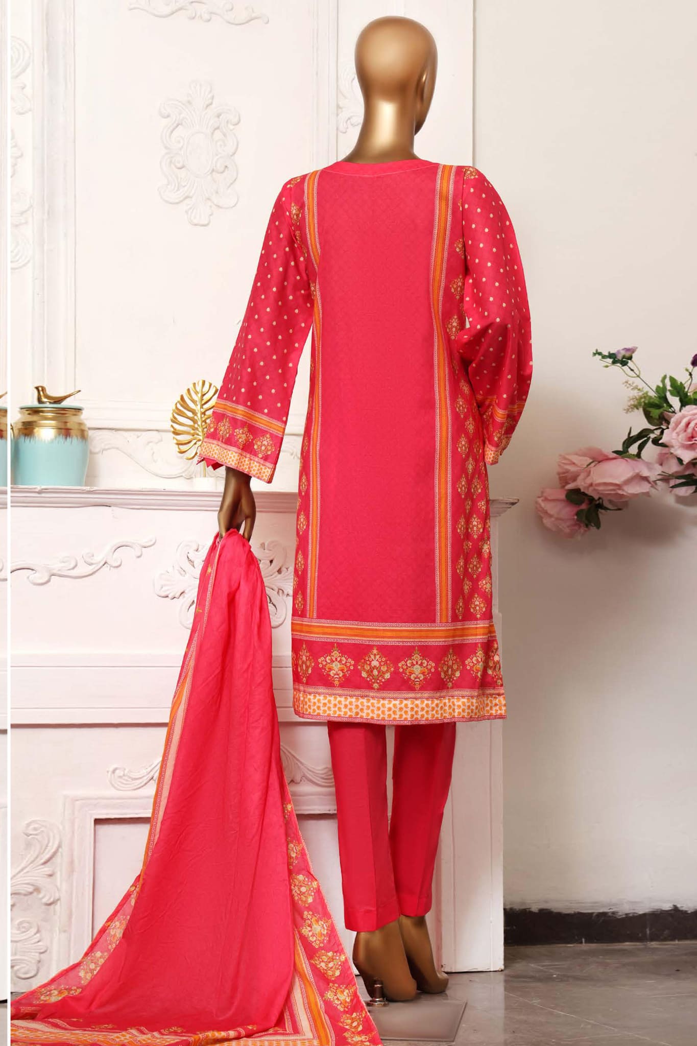 Bin Saeed Stitched 3 Piece Printed Cotton Collection'2022-CF-0050-D.Pink